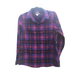 L.L.bean flannel shirt womens M slightly fitted blue red plaid granola gorpcore